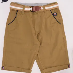 Pantaloons Junior Cotton Solid Shorts With Belt Set - Tan-picture-42