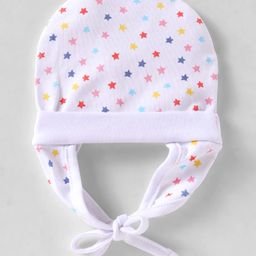 Babyhug 100% Cotton Cap with Star Print White - Diameter 11.5 cm-image-82