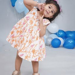 Little Bansi Cotton Woven Sleeveless Birds & Floral Embroidered Dress - Cream-image-45