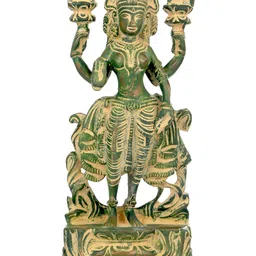 Exotic India Green & Beige Gajalakshmi Brass Idol Showpiece-image-44
