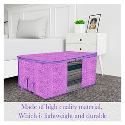 Kuber Industries Underbed Storage Bag   Clothes Storage Organizer  Blanket Cover with Clear Window  Zipper Closure & Handle Cloth Organizer  Flower-Design  Large  Pack of 2  Purple image 2