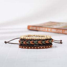 The Roadster Lifestyle Co. Men Set Of 3 Artificial Beaded Leather Wraparound Bracelet-image-3