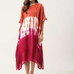 Maaesa Brown & Pink Dyed Crepe Kaftan Midi Dress-picture-49