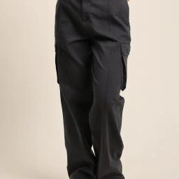 IVOC Dark Grey Cotton Straight Fit High Rise Cargo Jeans-image-91