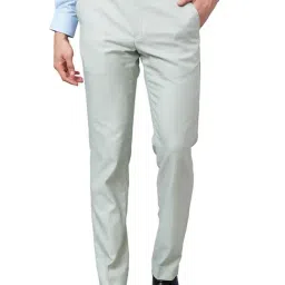 Park Avenue Sea Green Regular Fit Check Flat Front Trousers-image-38