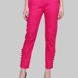 Popwings Women Cotton Regular Fit Embellished Smart Trousers-image-39