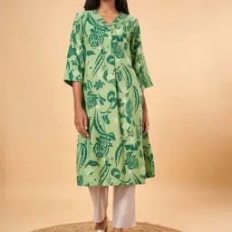 Marigold Lane Green Printed A Line Kurta-image-85