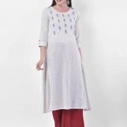 Span White Cotton Embroidered A Line Kurta-image-61