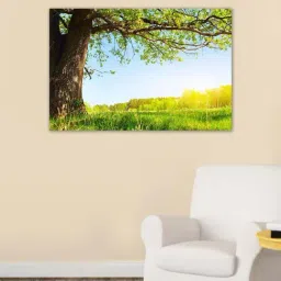 999store Green & Blue Spring Meadow With Big Tree Canvas Painting-19
