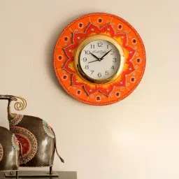 eCraftIndia Crystal Studded Floral Shape Wooden Handcrafted Wall Clock-6