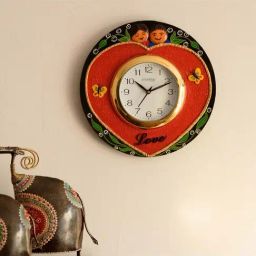 eCraftIndia Cute Couple Love Theme Papier-Mache Wooden Handcrafted Wall Clock-image-14