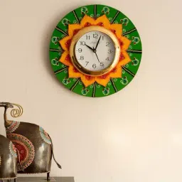 eCraftIndia Crystal Studded Floral Shape Wooden Handcrafted Wall Clock-6