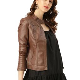 Leather Retail Brown Regular Fit Jacket-image-87