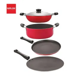 Nirlon Non-Stick Red Aluminium Cookware Kitchen Cooking Essential Combo Set of 4 Pieces-8