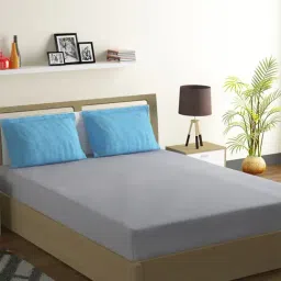 Swayam Pure Magic Geometric Grey & Blue 144 TC Cotton King Bedsheet with 2 Pillow covers-image-65