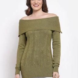 Mafadeny Green Self Design Boat Neck Sweater-image-97