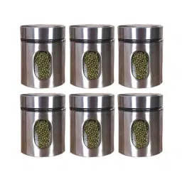 Femora Silver Steel Storage Jars (300 ml) - Set of 6-6