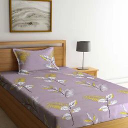 Klotthe Floral Grey 210 TC Cotton Blend Single Bedsheet with 1 Pillow Cover-image-84