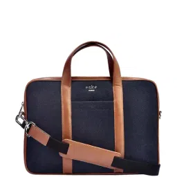Eske Navy & Brown Canvas Large Laptop Messenger Bag-image-58
