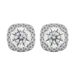 EMORI 14k (585) White Gold Tisha Halo Round Diamond Studs for Women-image-15