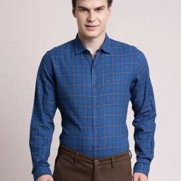 Turtle Blue Cotton Slim Fit Checks Shirt-picture-41