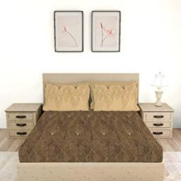 Layers Tuscany Geometric Dark Brown 104 TC Cotton Queen Bed Sheet with 2 Pillow Covers-image-56