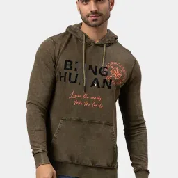 Being Human Dark Olive Cotton Regular Fit Printed Hooded Sweatshirts-picture-27