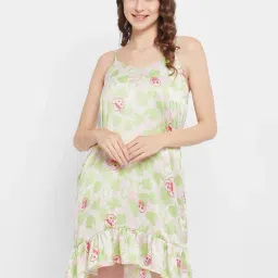Clovia Off-White & Green Graphic Print Short Nighty-image-47