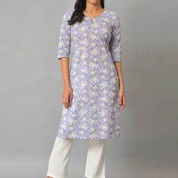 Aurelia Women Purple Floral Print Cotton Kurta-image-86