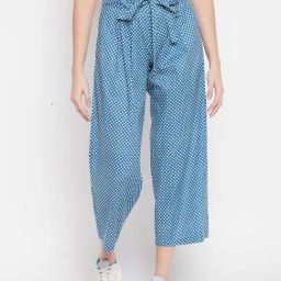 Crozo By Cantabil Blue Polka Dot Drawstring Palazzos-image-71