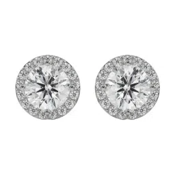 EMORI 14k (585) White Gold 0.5 CT Halo Solitaire Studs for Women-image-67