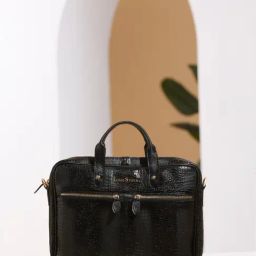 Louis Stitch Jet Black Textured Leather Medium Laptop Messenger Bag-picture-42
