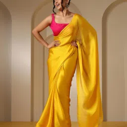 Swtantra Yellow Chiffon Saree With Fuchsia Unstitched Blouse image 1