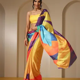 Swtantra Multicolor Printed Viscose Chinon Saree With Unstitched Self Blouse image 1