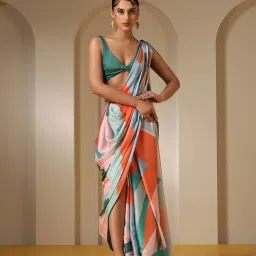 Swtantra Multicolor Printed Satin Saree With  Unstitched Self Blouse image 1