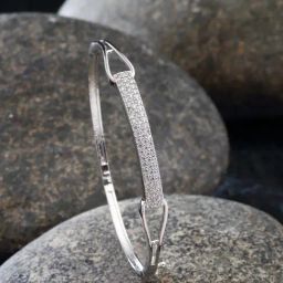 Zeneme Rhodium Plated Silver Toned American Diamond Studded Contemporary Bracelet-13
