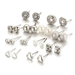 GOLDIWALA Set Of 12 Gold Plated Artificial Stones Studded & Beaded Geometric Studs image 2