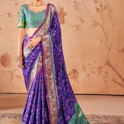 Satrani Blue Woven Saree With Unstitched Blouse-picture-29