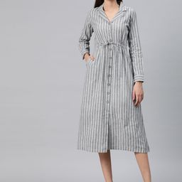 Cottinfab Striped Shirt Midi Dress with Tie-Up Detail-picture-13