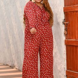 PrettyPlus by Desinoor.com Women Plus Size Rust Floral Frilled Jumpsuit-54