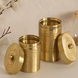 Peepul Tree Brass Storage Jar/Container with Lid for Tea, Sugar and Spice in Kitchen Use| Combo | image 1