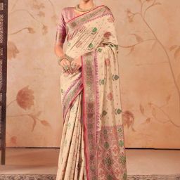 Satrani Beige Woven Saree With Unstitched Blouse-picture-46