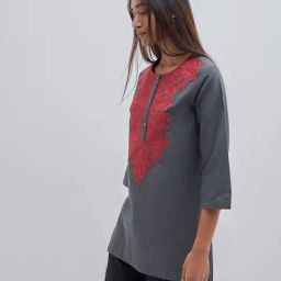 Utsa by Westside Charcoal Embroidered Cotton Straight Kurti-20