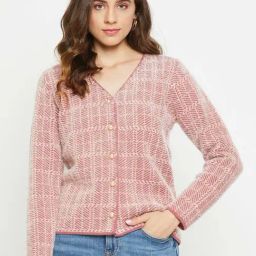 MADAME Onion Pink Chequered Cardigan-picture-46