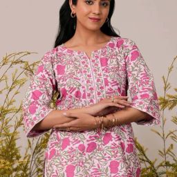 Libas Pink Straight Floral Print Kurtis-picture-8