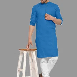 ANUJ FASHION Men Blue Cotton Blend Kurta-picture-19