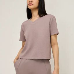 Studiofit by Westside Mauve Self-Striped Design T-Shirt-image-2
