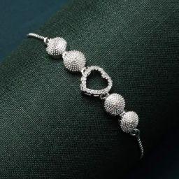Zeneme Rhodium Plated American Diamond Studded Heart Shaped Adjustable Bracelet-40
