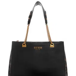Guess Black and Mocha Logo Fynna Medium Girlfriend Shoulder Bag-image-0