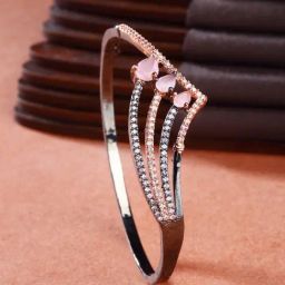 Zeneme Rose Gold Plated Gunmetal Toned Pink American Diamond Crystal Bracelet-5